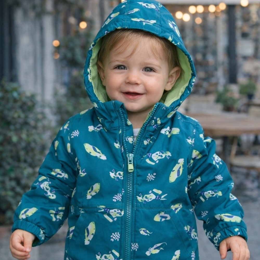 Cat & Jack Toddler Boys Hooded Jacket Race Car Print Fleece Lined 18M